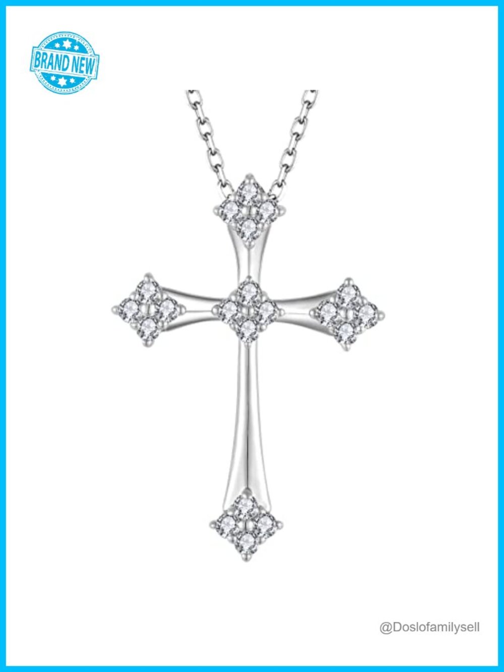 925 Sterling Silver Cross Pendant Necklace Cubic Zirconia